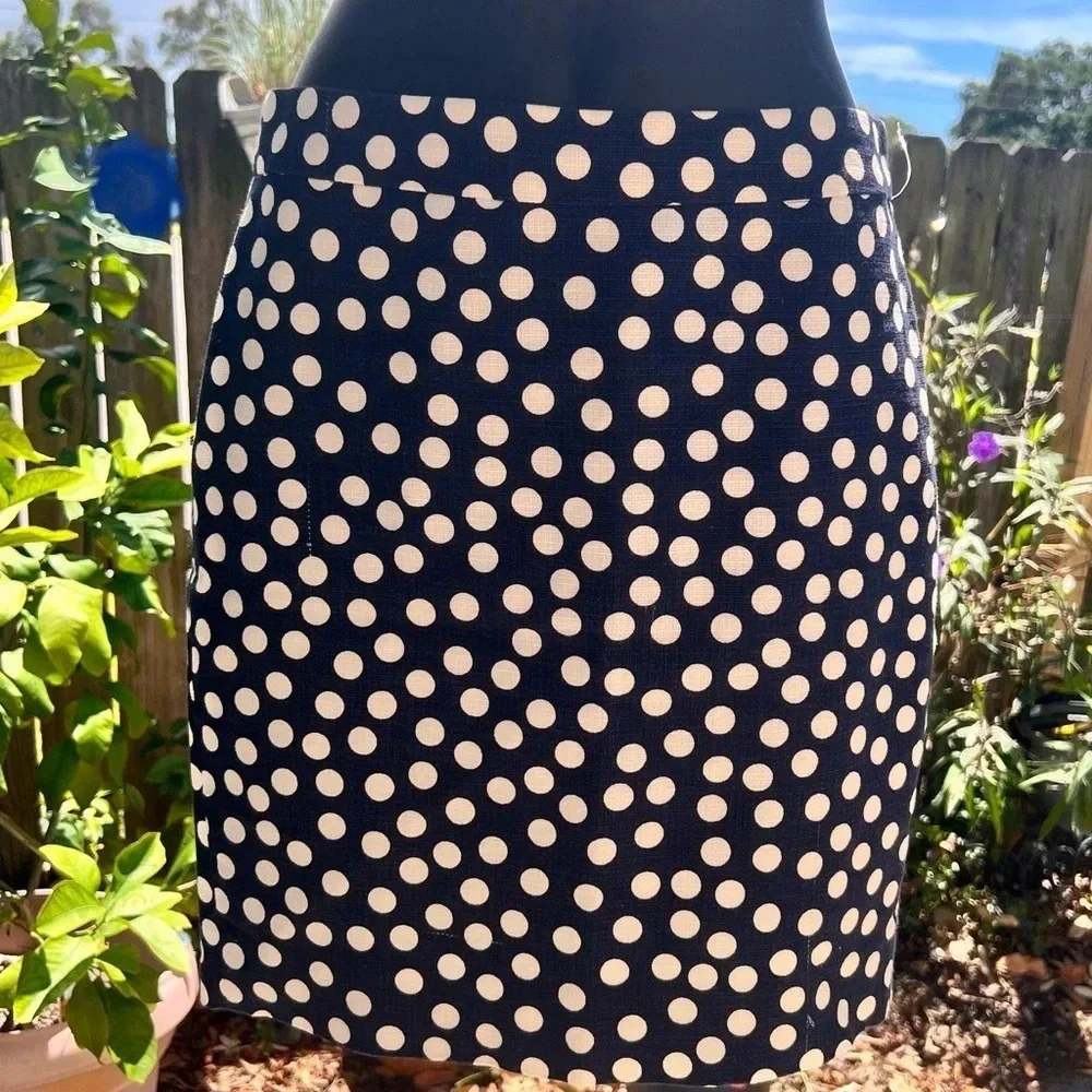 J. Crew Navy Blue and White The Pencil Polka Dot Pencil Skirt